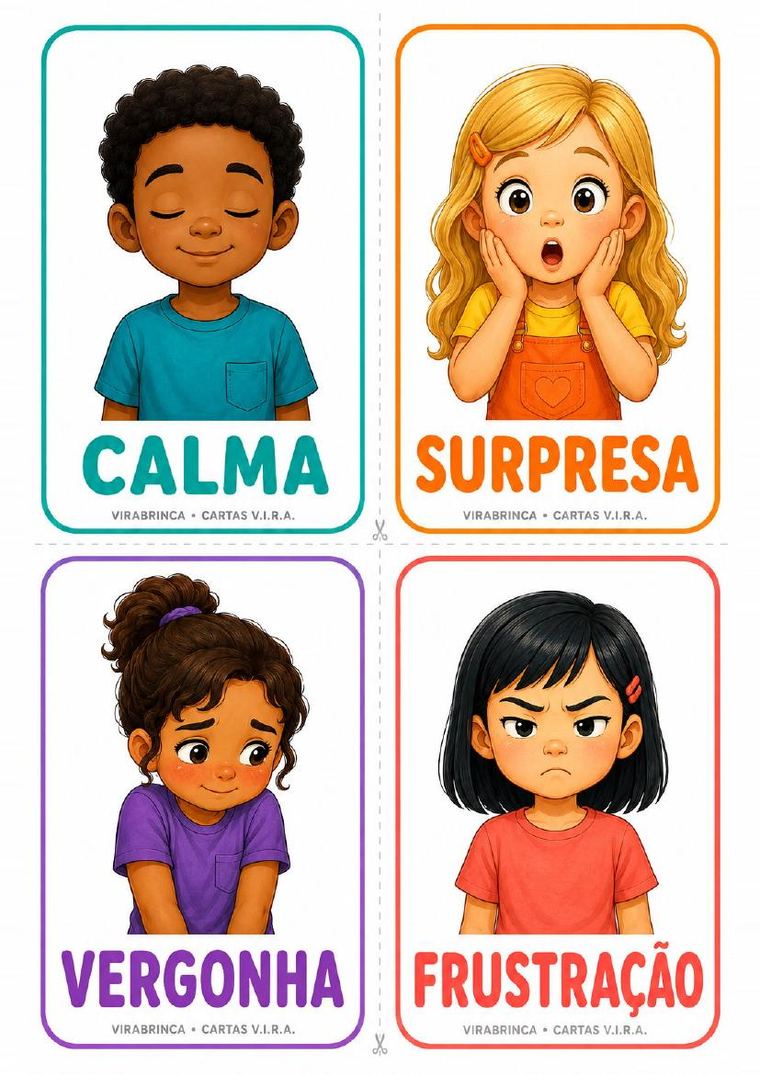 Cartas de emoções: calma, surpresa, vergonha, frustração
