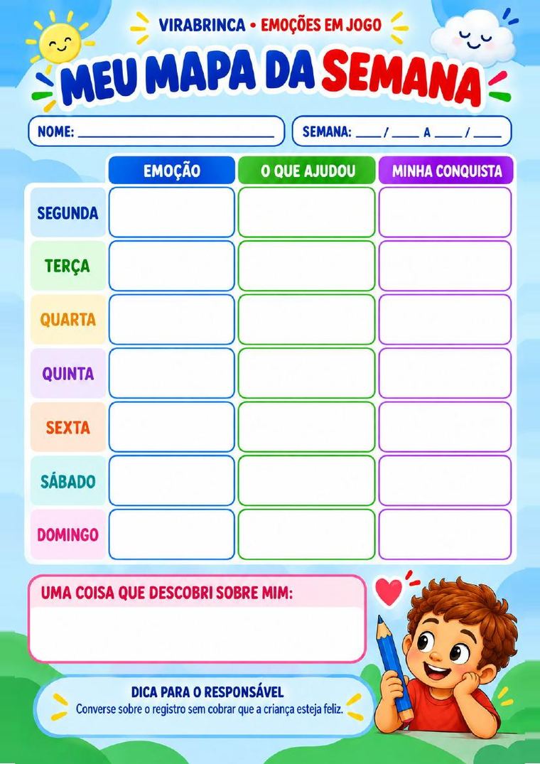 Mapa da semana para registrar as conquistas
